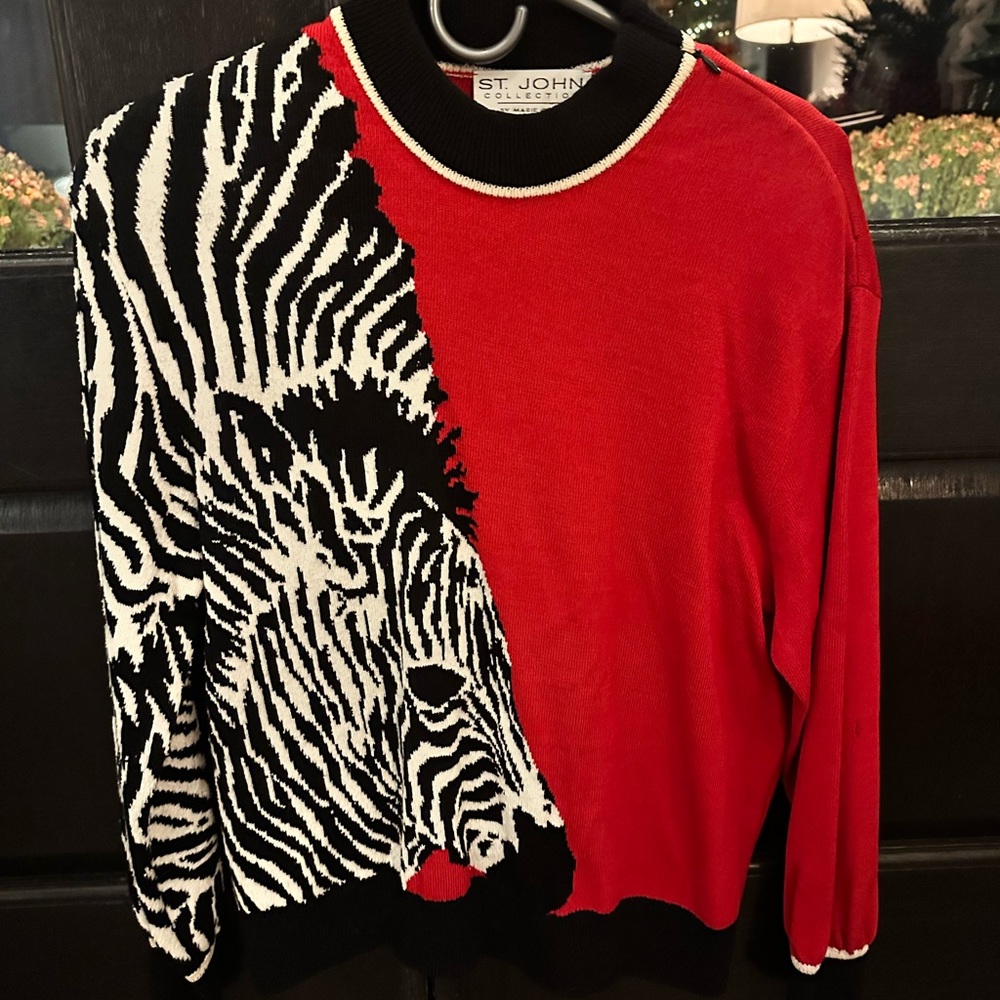St. John Collection Red and Black Knit Top